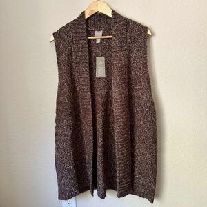 NEW! CHICO’S Plum Purple Metallic Silver Open-Front Long Sweater Vest Size 3